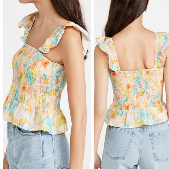 Roller Rabbit Sandrio Dove smocked riffle top sz XS - Picture 2 of 8